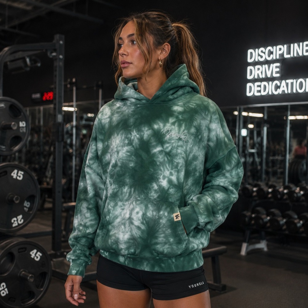 YoungLA Tie Dye Rhythm Hoodie Sz L Green White Bandana Graphic Streetwear